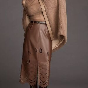 NWT Anthropologie Brown Leather Pencil Skirt XL